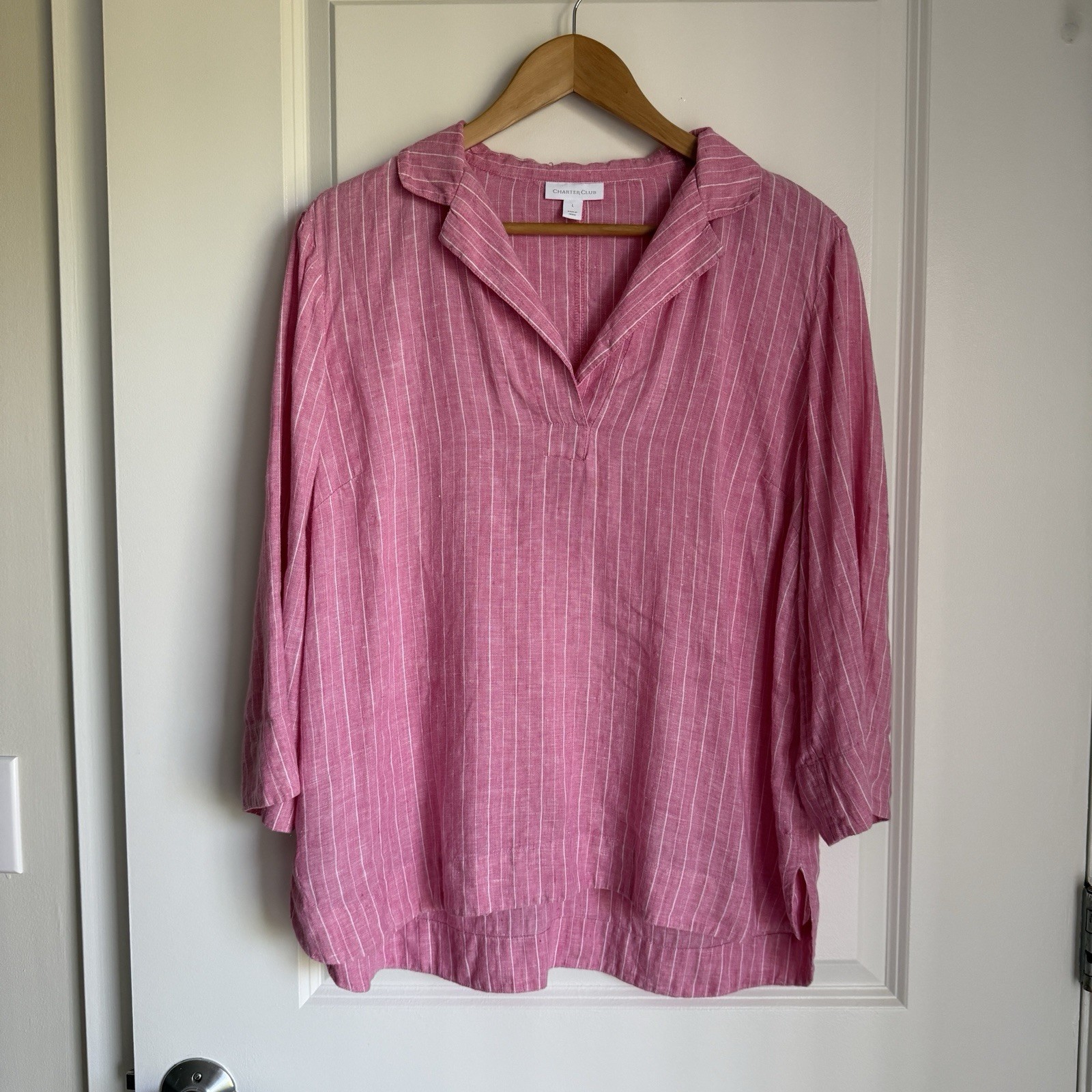 Charter Club Women’s 100% Linen Pullover Top Blouse SZ L Coastal Beach Resort
