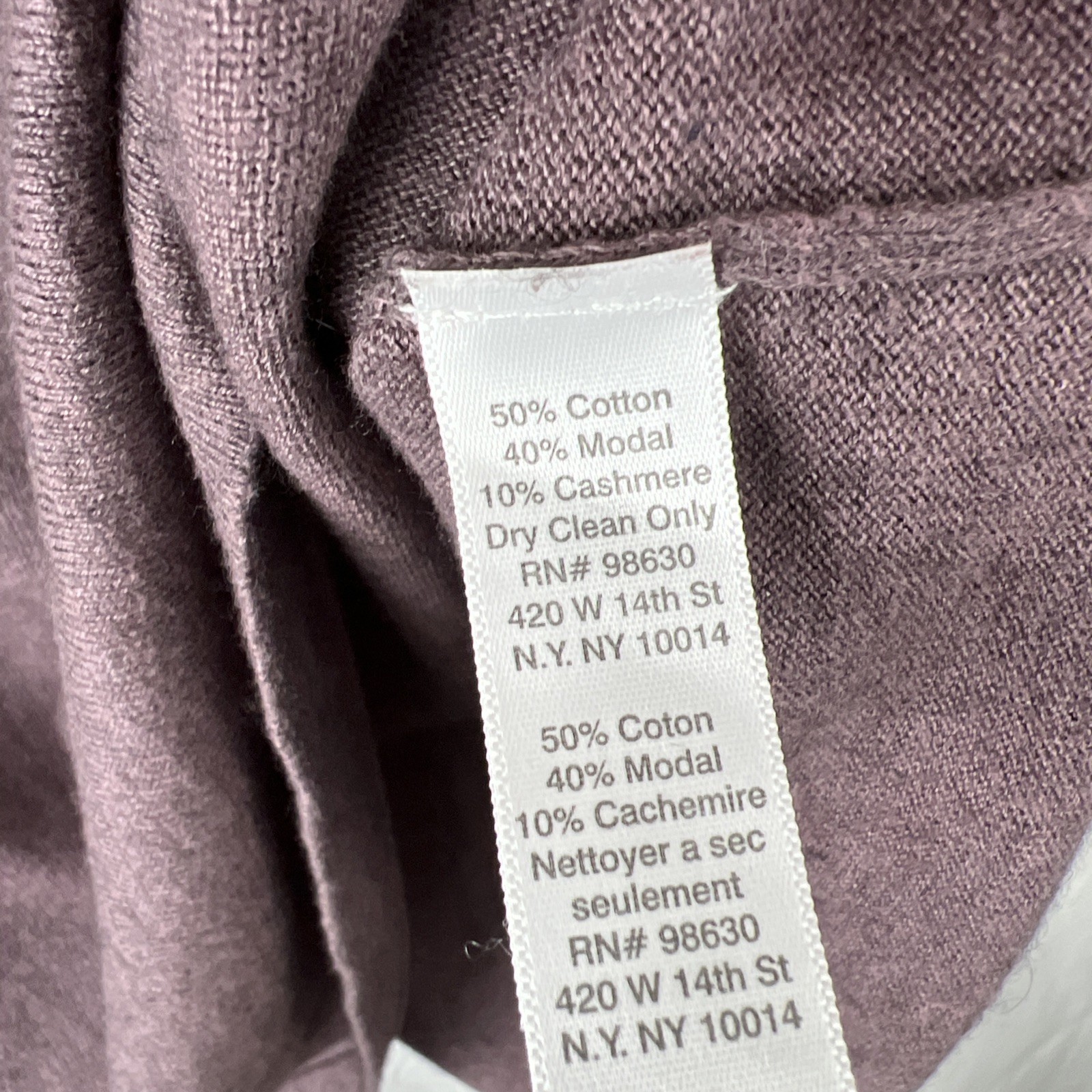 Lilla P Women’s Cowl Neck Mauve Cotton Modal Cashmere Long Sleeve Top Sz Small