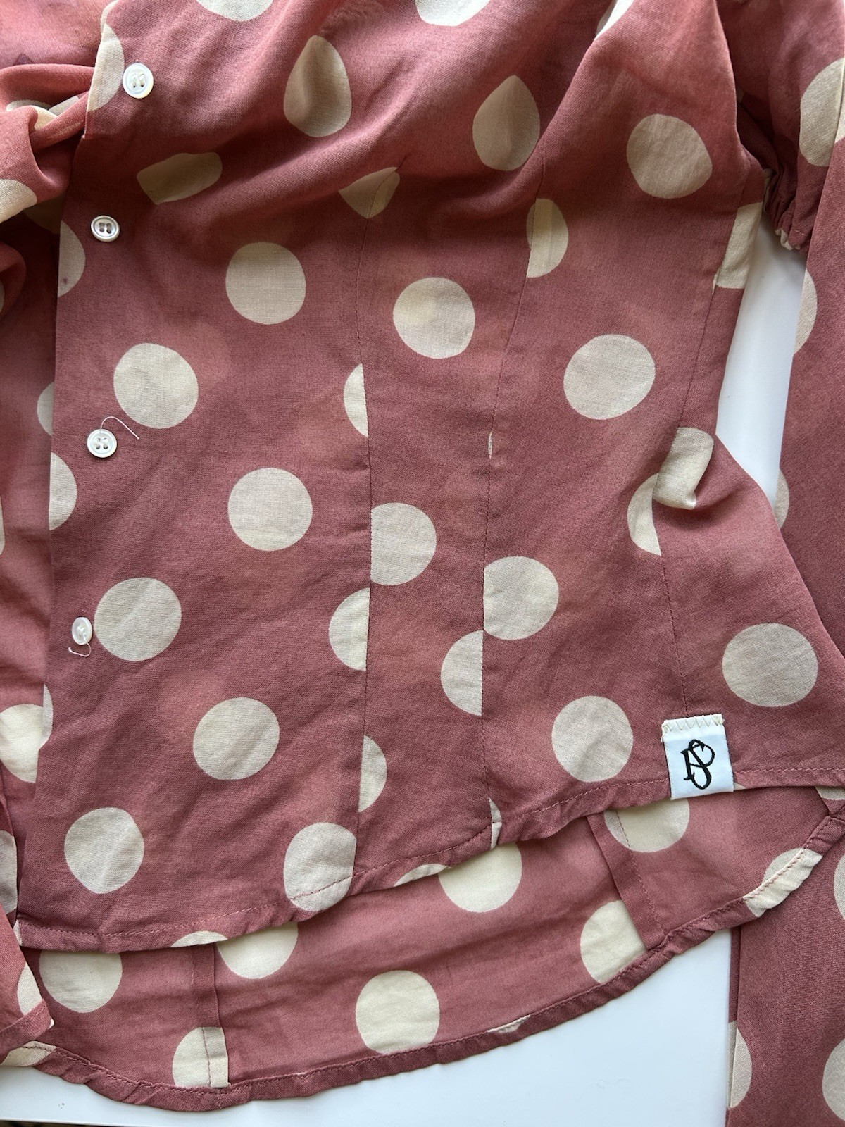 Paul Smith Rust Polka Dot Tie-Neck Cotton Blouse – Size IT 40 (UK 8)