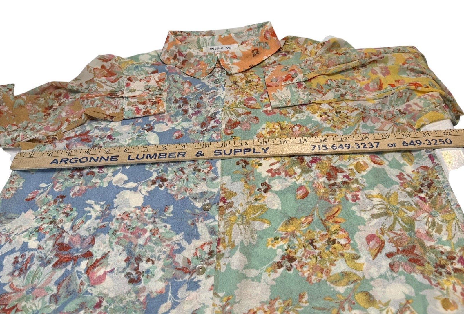 Rose & Olive Patchwork Floral Button Down Blouse Top Multicolor Large