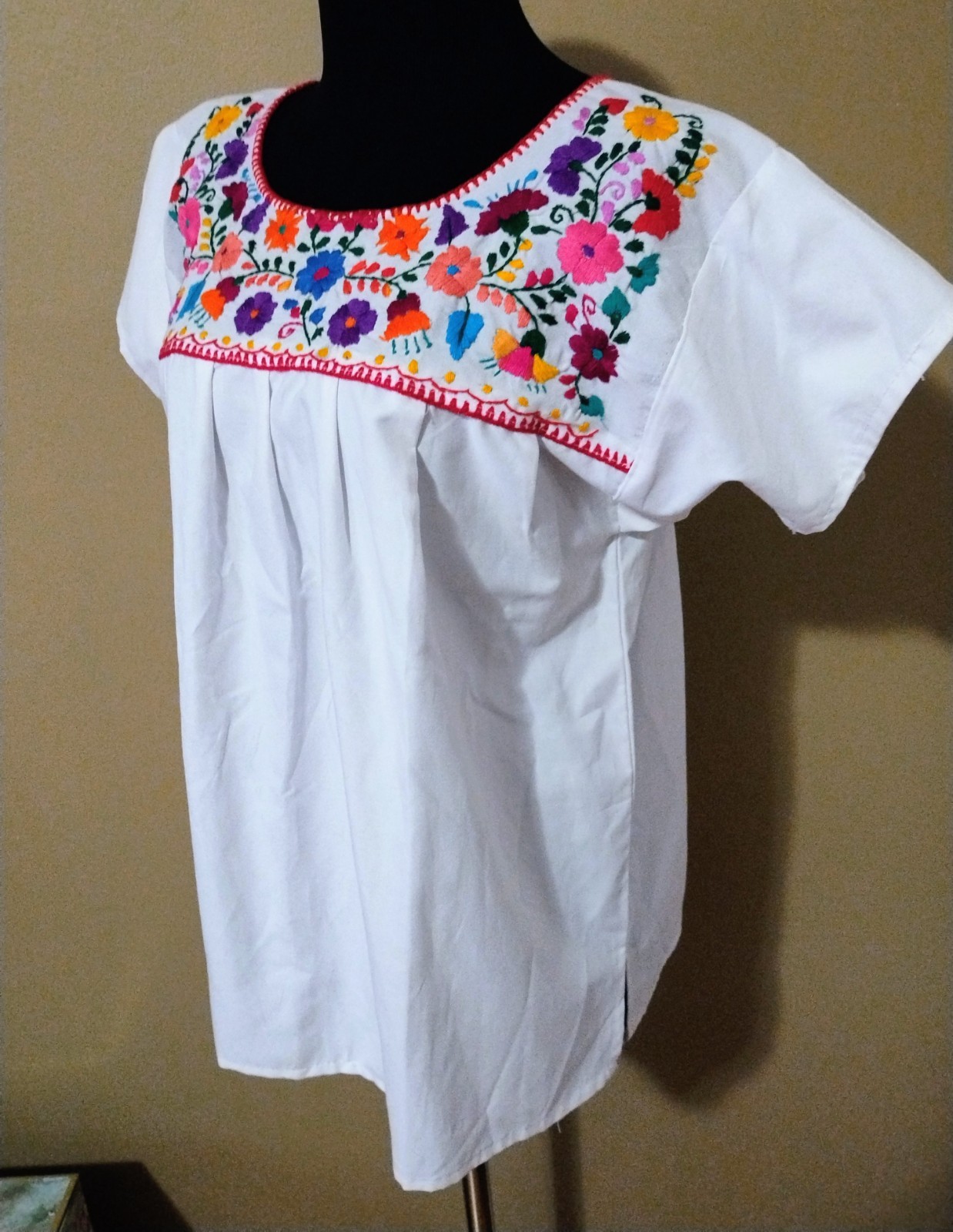 Hand Embroidery Colorful Ethnic Folk Boho Floral Motif Blouse Women’s Sz S