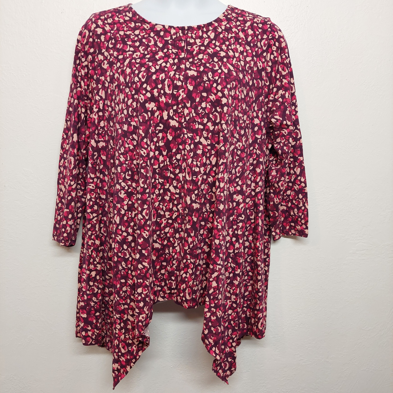 Roaman’s Long Top Size 2X 26/28 Plus Pink LONG Handkerchief Hem 58″ Bust Trapeze