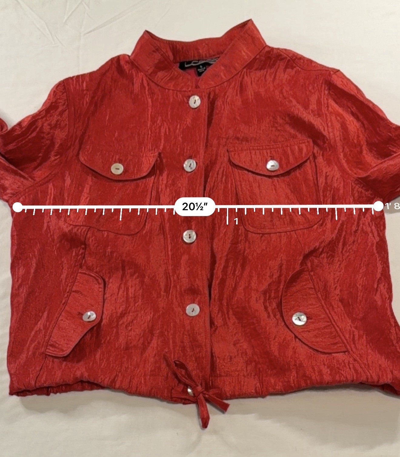 Linear Brand Red Textured Button-Front Utility Jacket Blouse Top Size Large Y2K