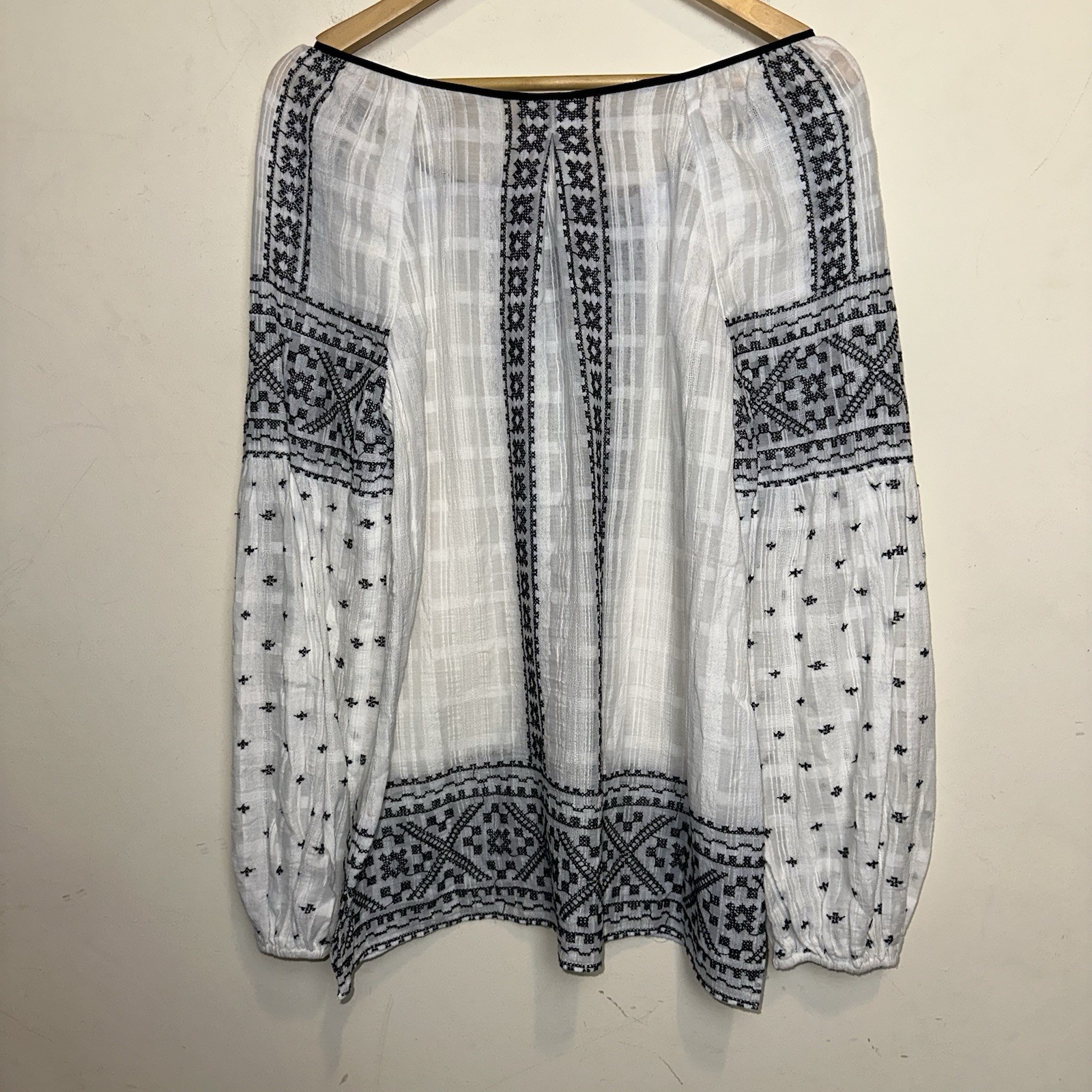 Hale Bob Women’s LG 100% Cotton White Embroidered Bohemian Tunic Top Peasant