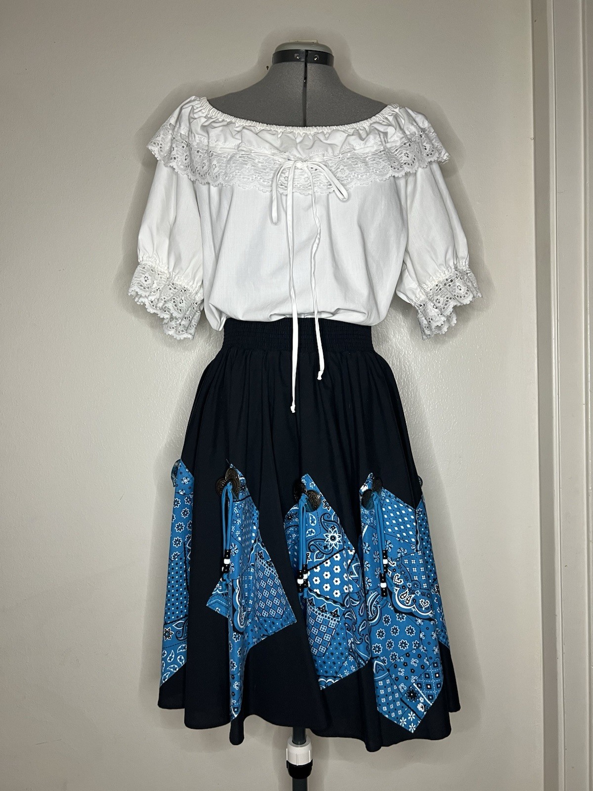 Vintage Top Skirt M Ruffle Prairie Peasant Rockabilly Gypsy Square Concho