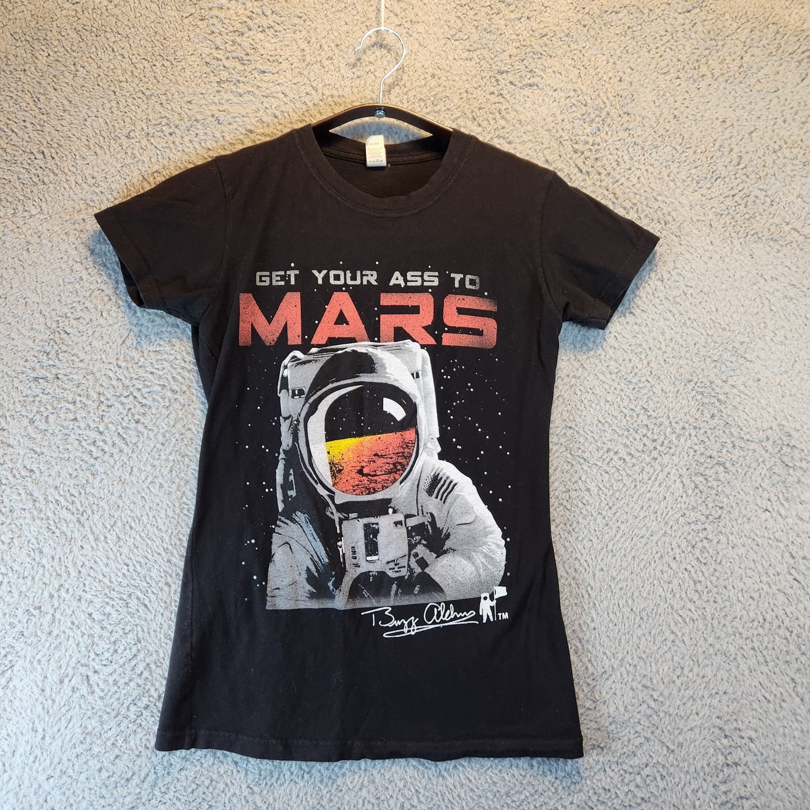 Buzz Aldrin Shirt Womens Medium Black Get Your Ass To Mars Astronaut Graphic Tee