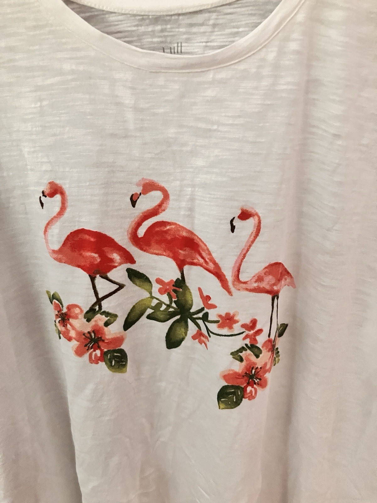 J JILL XL Beach Tee Collection Cotton Rayon White Flamingo Print Tee