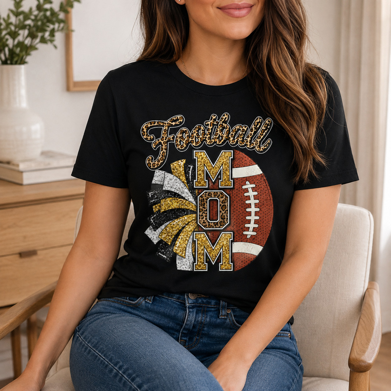 Football Mom Shirt Women’s Game Day Cheer Sports Black Graphic Tee