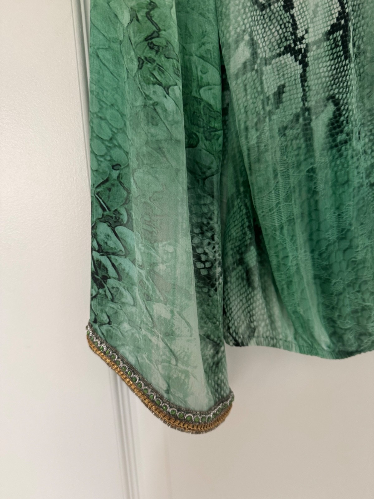 Taj By Sabrina Crippa Beaded Rhinestone Gold Green Blouse size XS