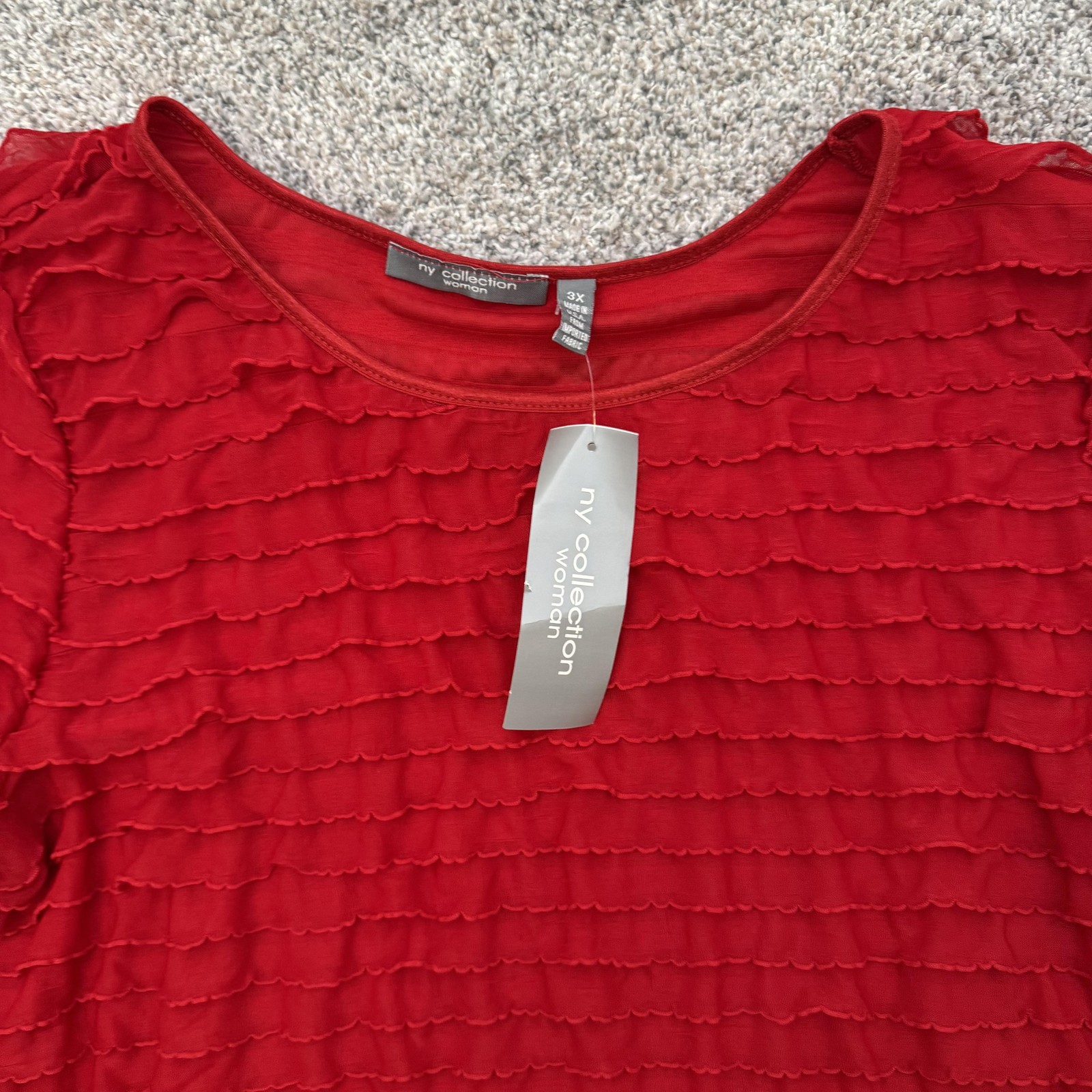 NY Collection Blouse 3X Plus Red Ruffles Holiday Christmas Party Boho Office