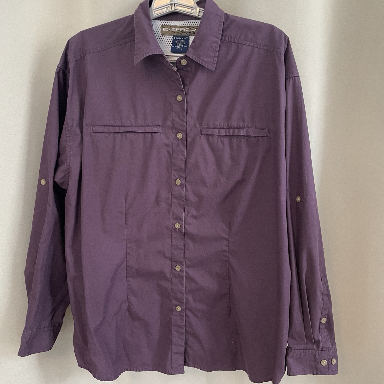 Exofficio Adventure Shirt Women’s XL Purple Vented Button Fishing Hiking Camping