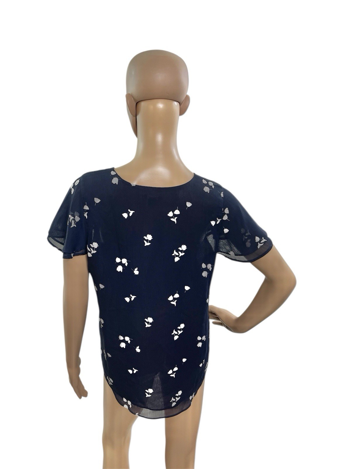 Ann Taylor Factory Women’s Size S Short Sleeve Round Keyhole Neck Floral Blouse