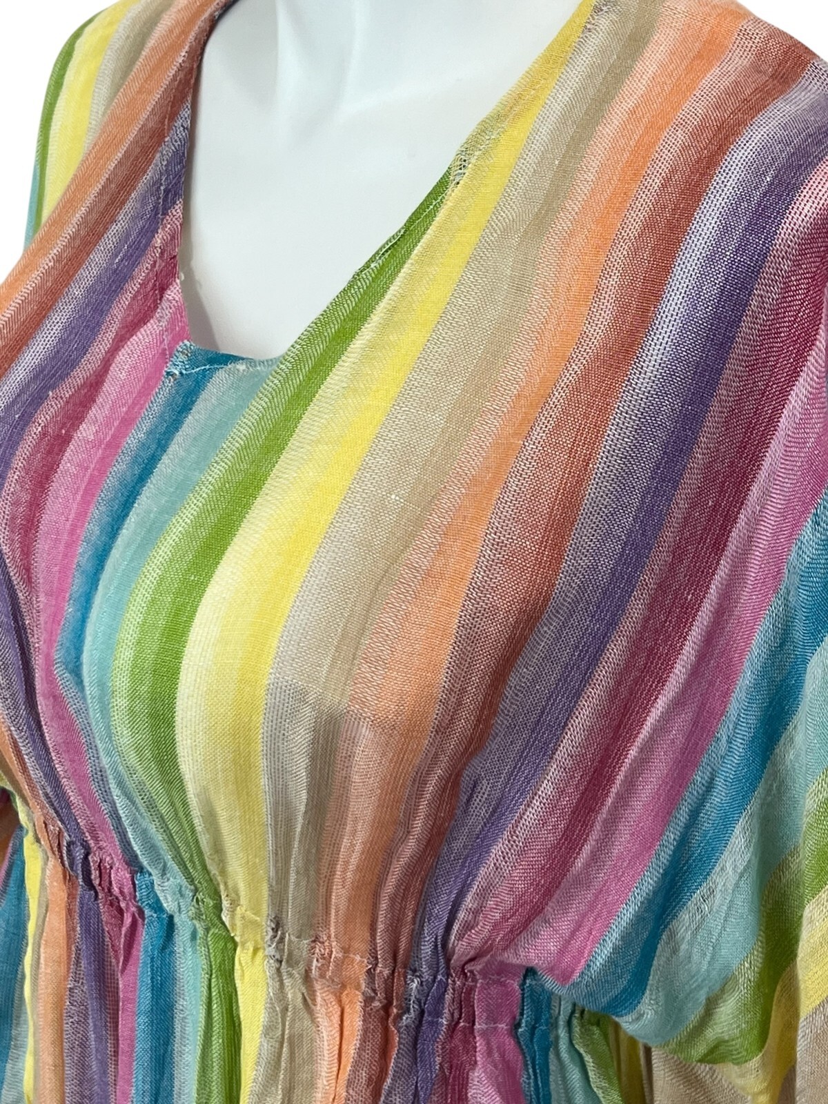 ACCESSORY ST Rainbow Peasant Chiffon Cinch Waist Blouse One Size 100% Rayon