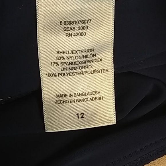 Islander Navy Halter Tank Top Size 12 Nylon/Spandex Blend With Ruched Front & Bo