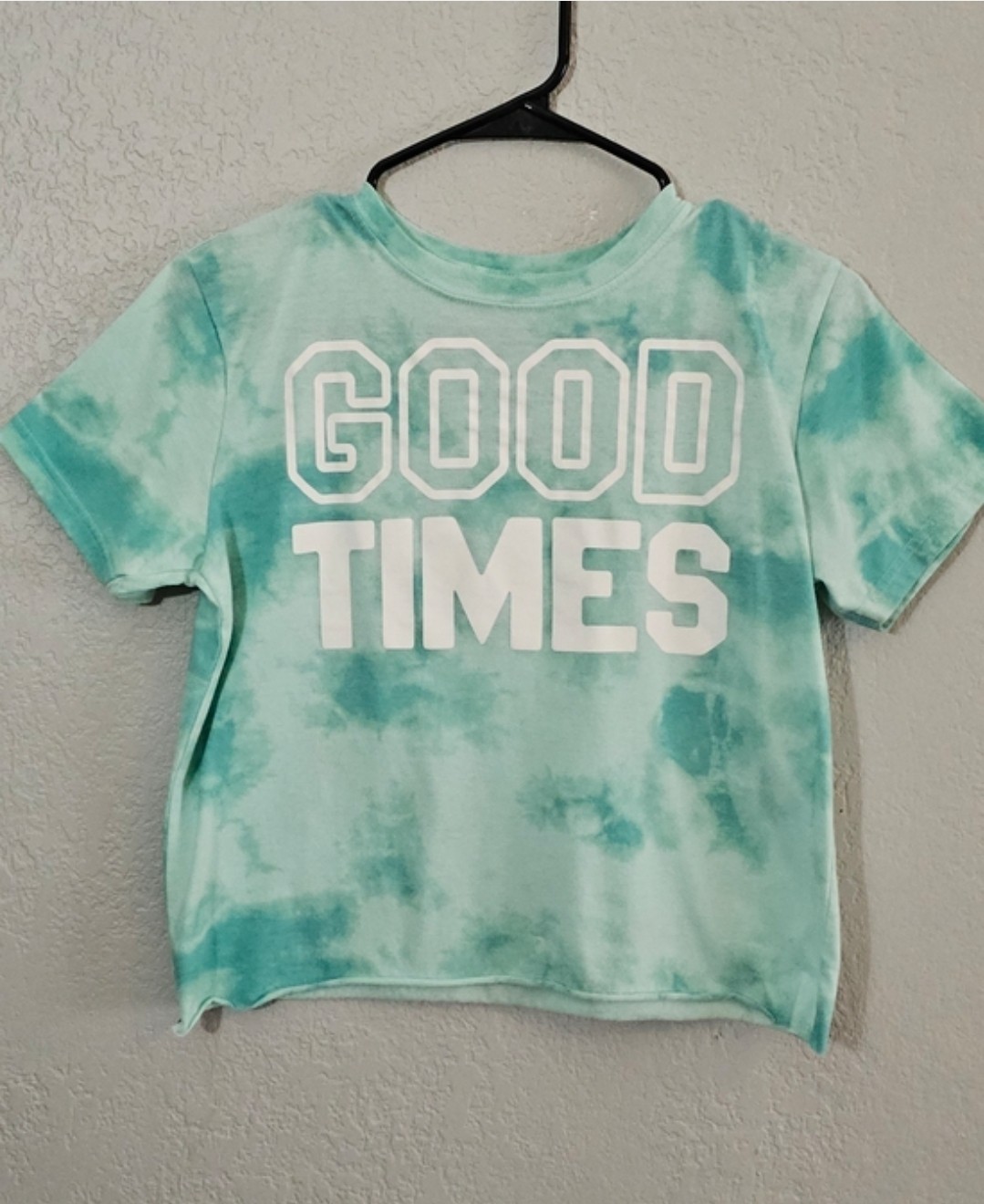 Modern Lux Teal Tie-Dye ‘Good Times’ Tee Raw Hem Cropped Womens Medium