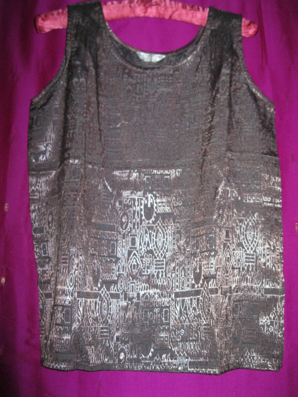 THAILAND BLOUSE, CHAMPAGNES THAI SILK, SZ S. SLEEVELESS, MOCHA COLORED