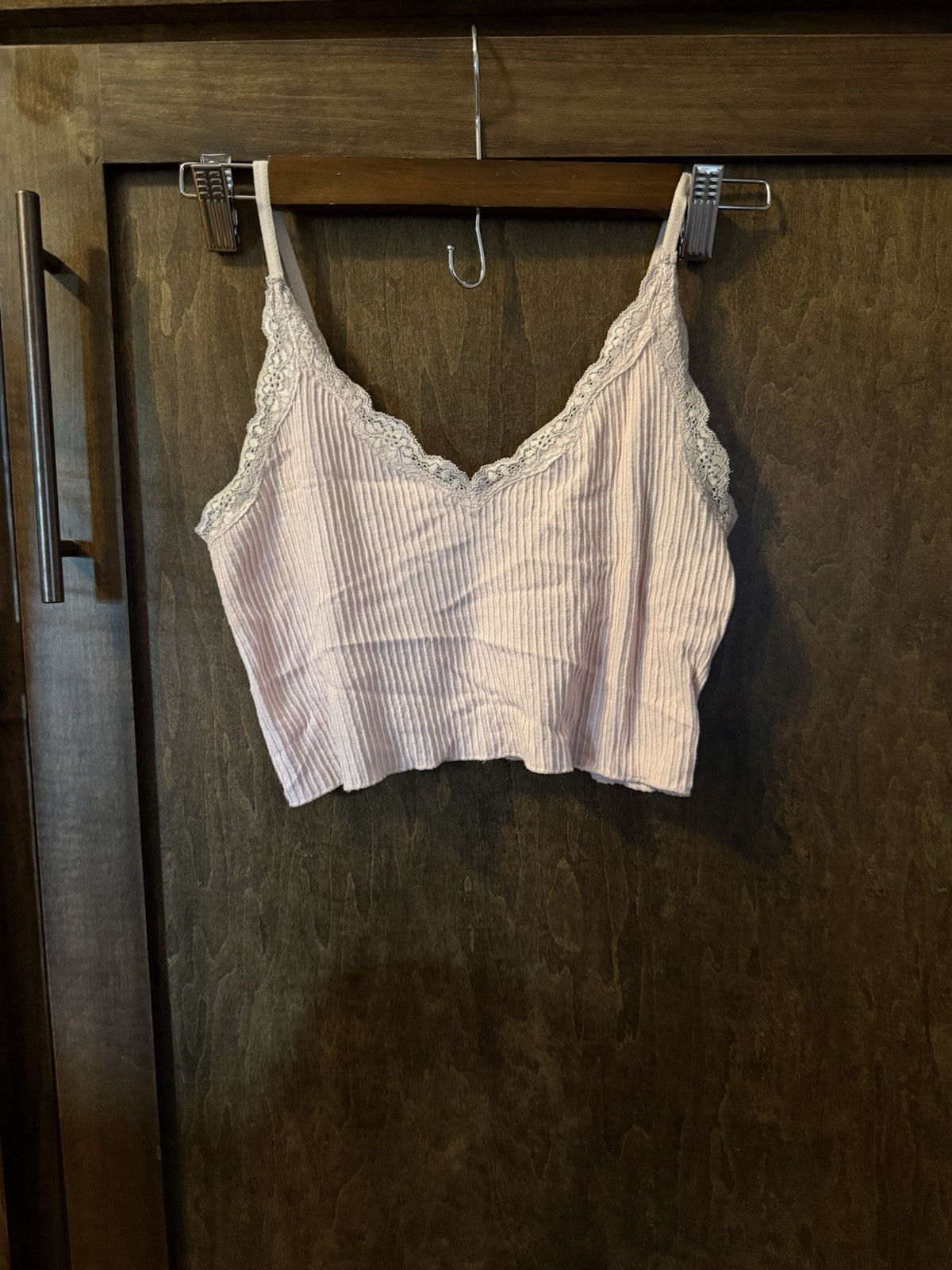 Francesca’s Mi Ami Pink Womens S Lace Trim Coquette Boho Stretch Cami Crop Top