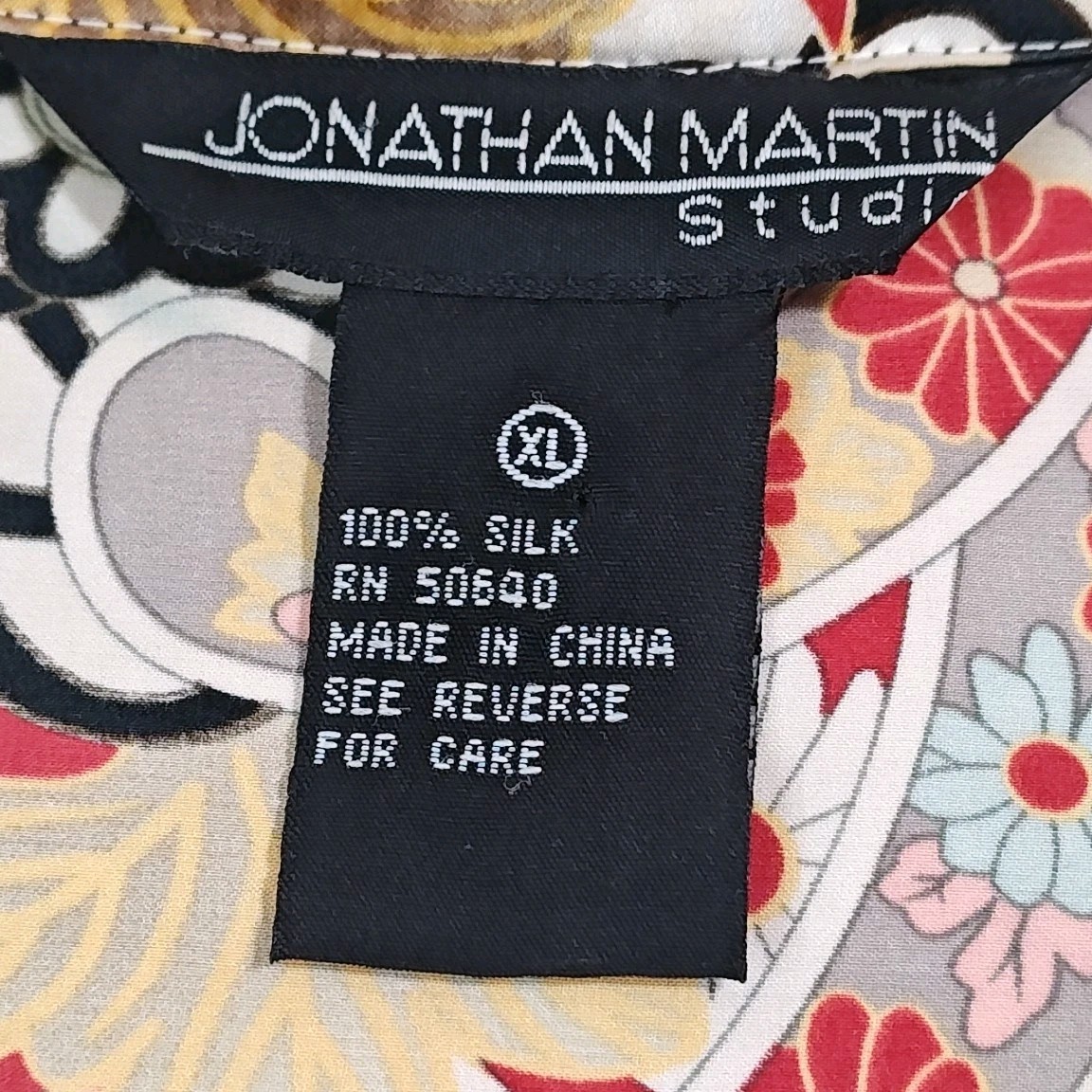 Vtg Jonathan Martin Sz XL Silk Faux Wrap Blouse Japanese Floral Y2k Babydoll Top
