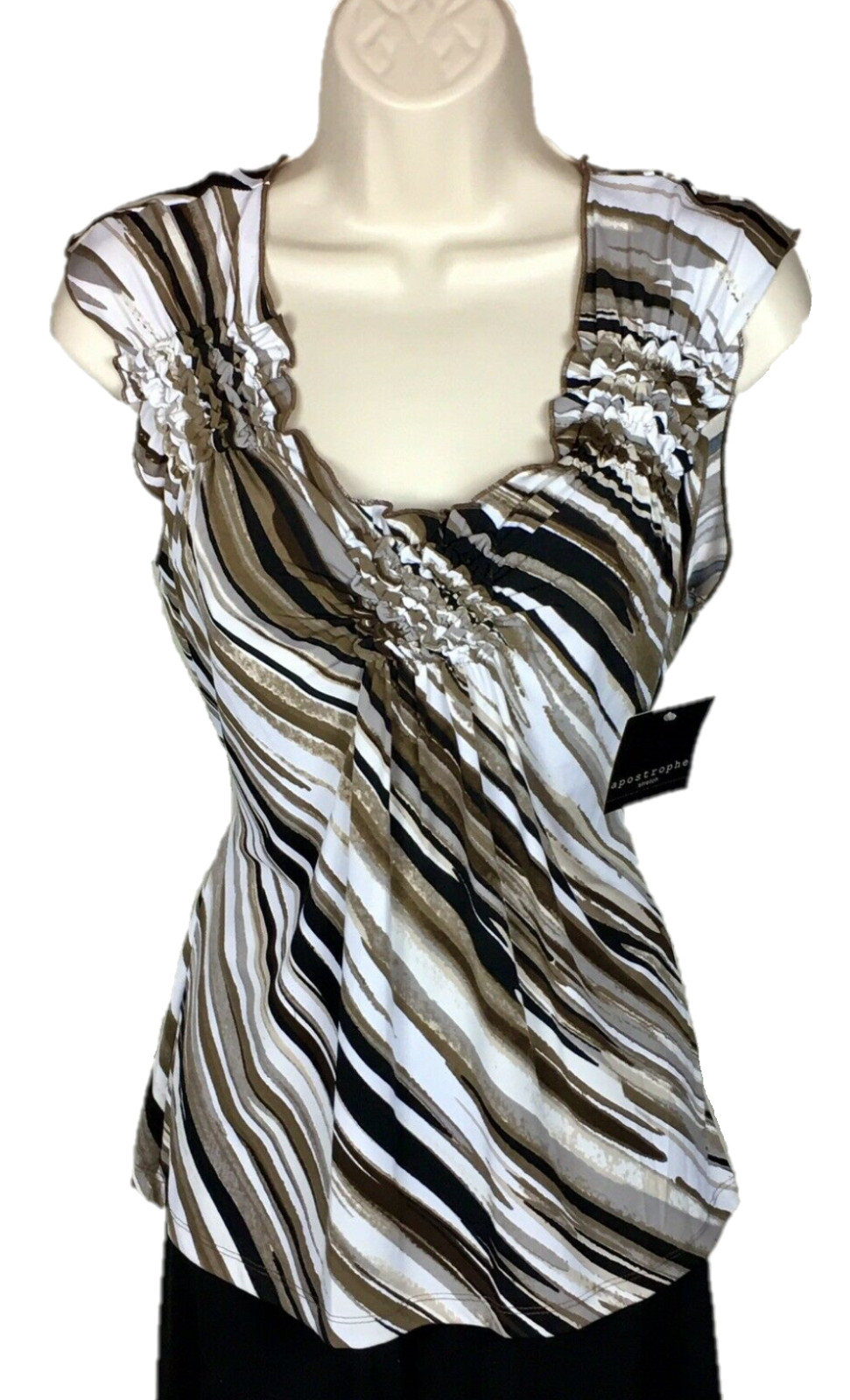 Apostrophe Blouse Top Size Petite MP Brown White Black Career Office Y2K NWT