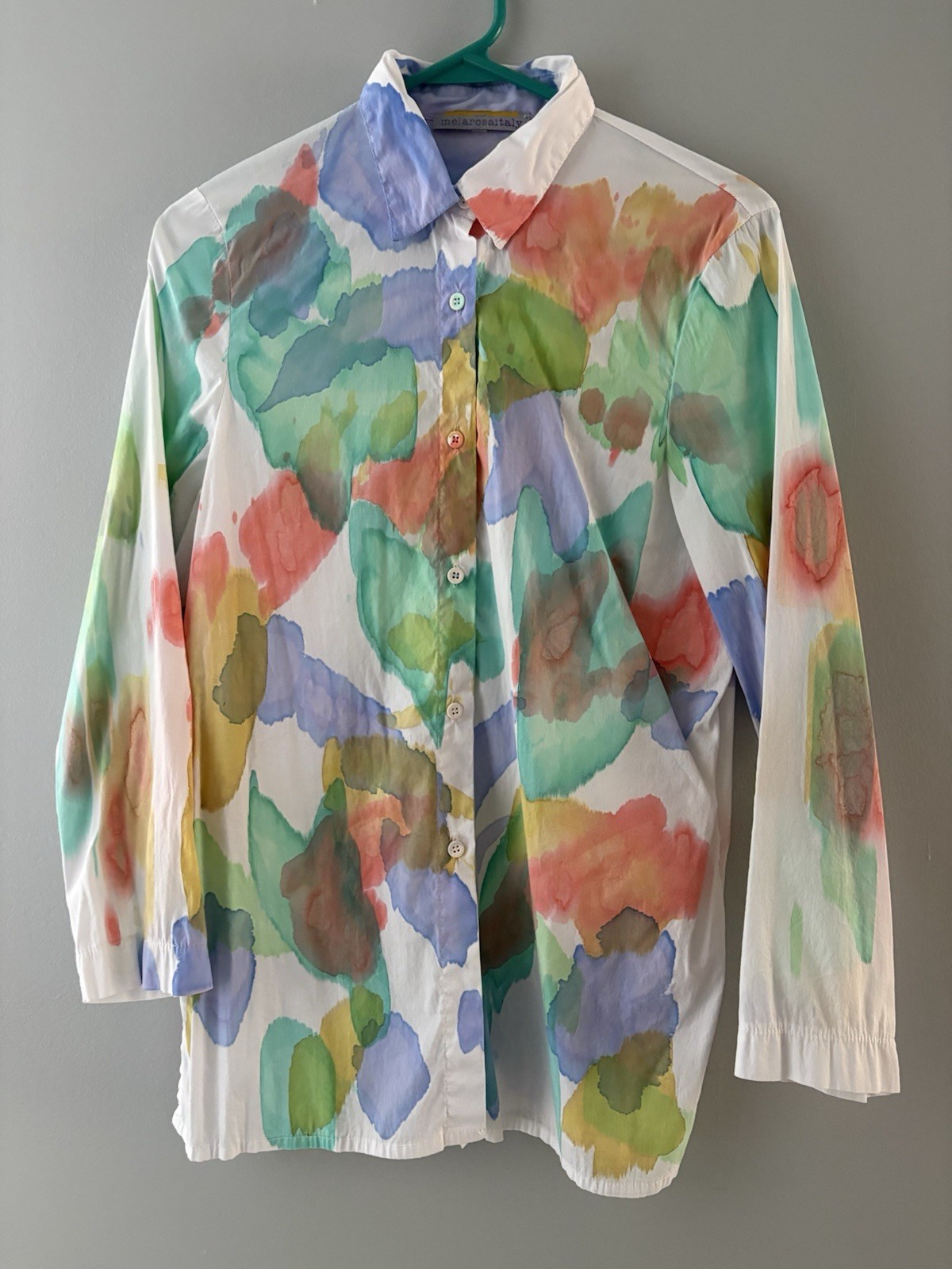 MELAROSA Italy Watercolor Button Front Top Size Medium Cotton Blend Lightweight