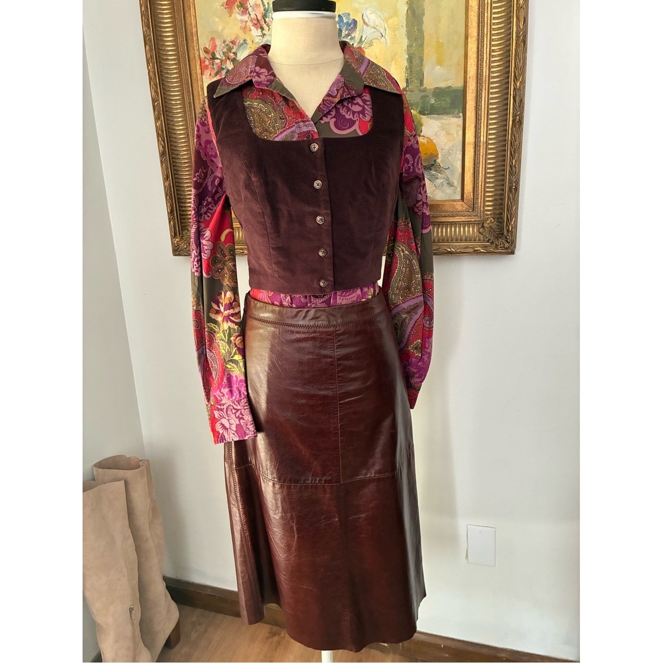 Vintage Patchwork Coldwater Creek Whimsical Bohemian Western Button Down Size 1X