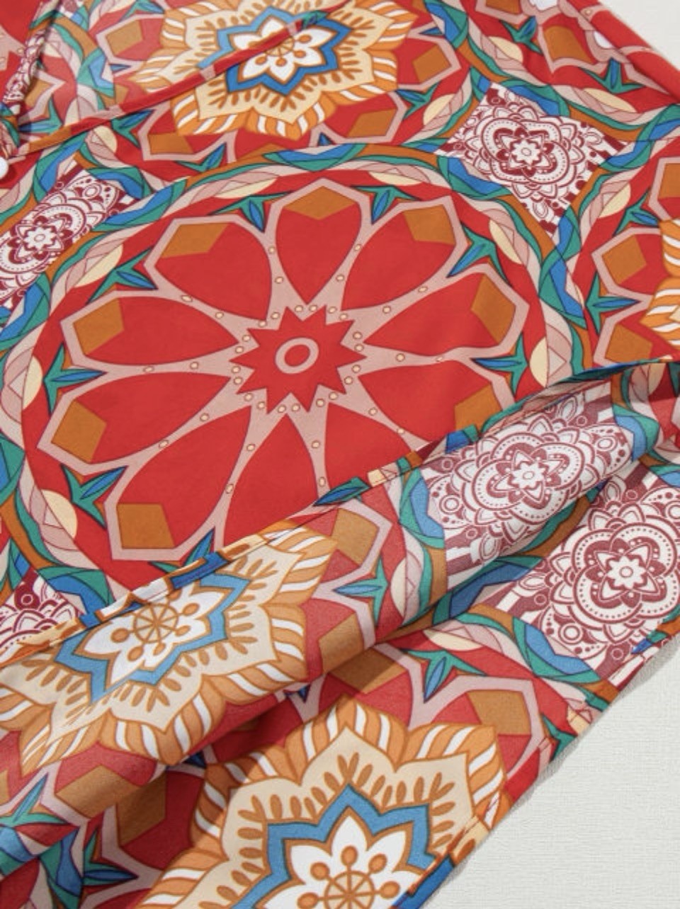 Boho Red Floral V Neck Short Sleeve Batwing Blouse