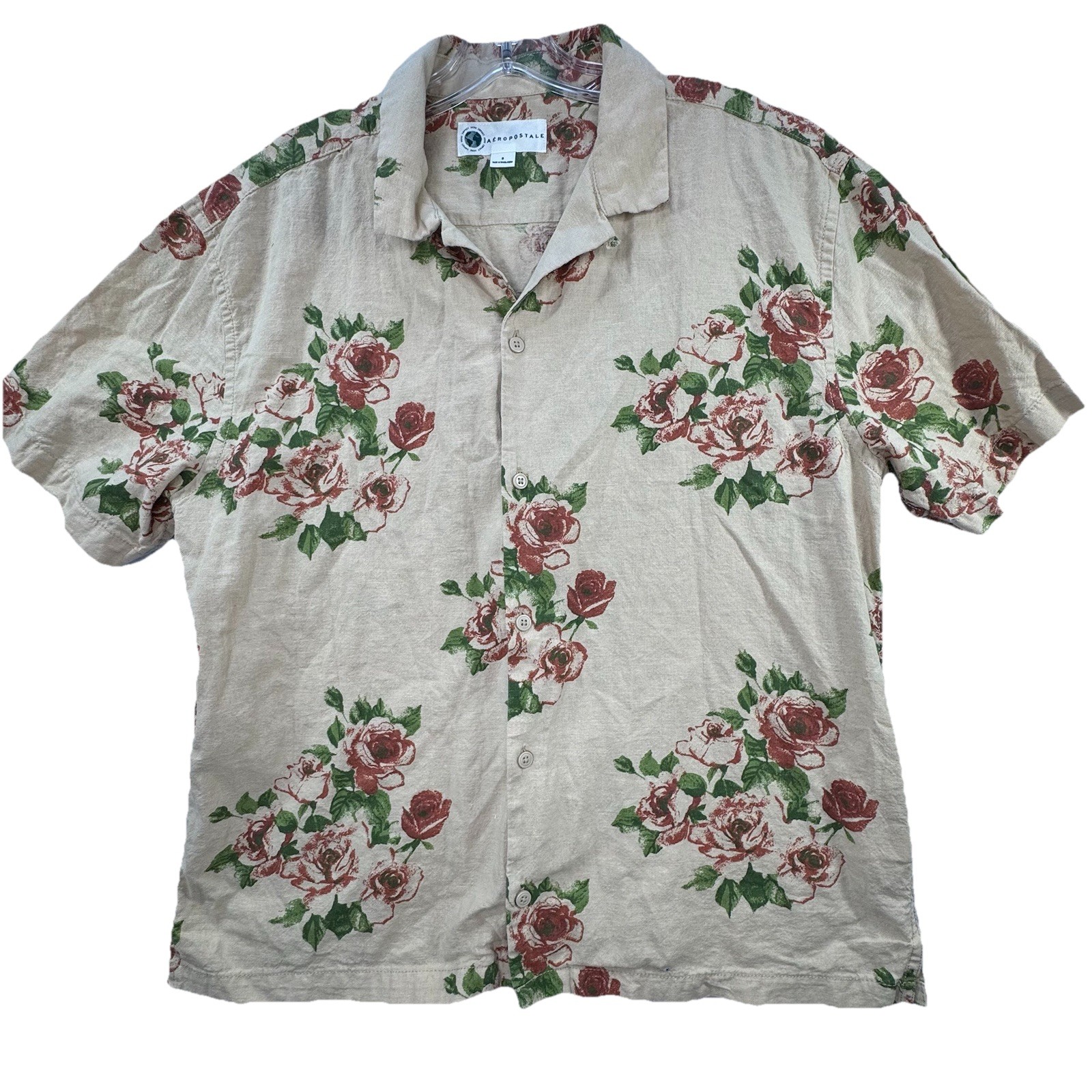 Hemp & Recycled Cotton Blend Women’s Small Rose Print Button Up Shirt Boho Eco