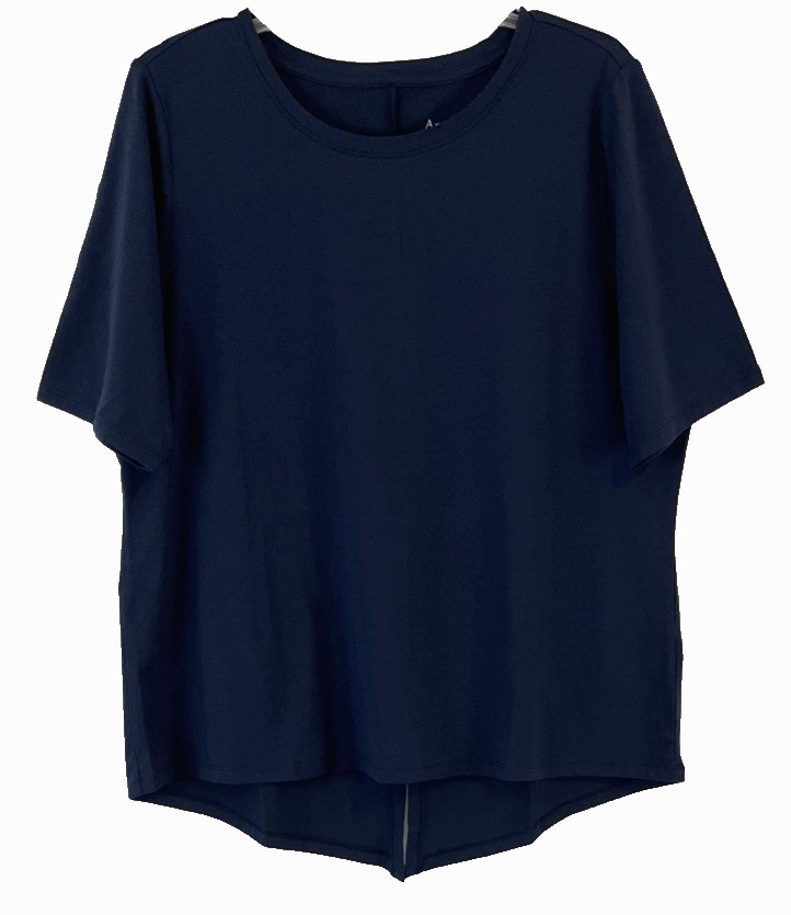 AnyBody Cozy Knit Top Shirt Blue Sz Large Pull On Split Back A695707 Women CB67J