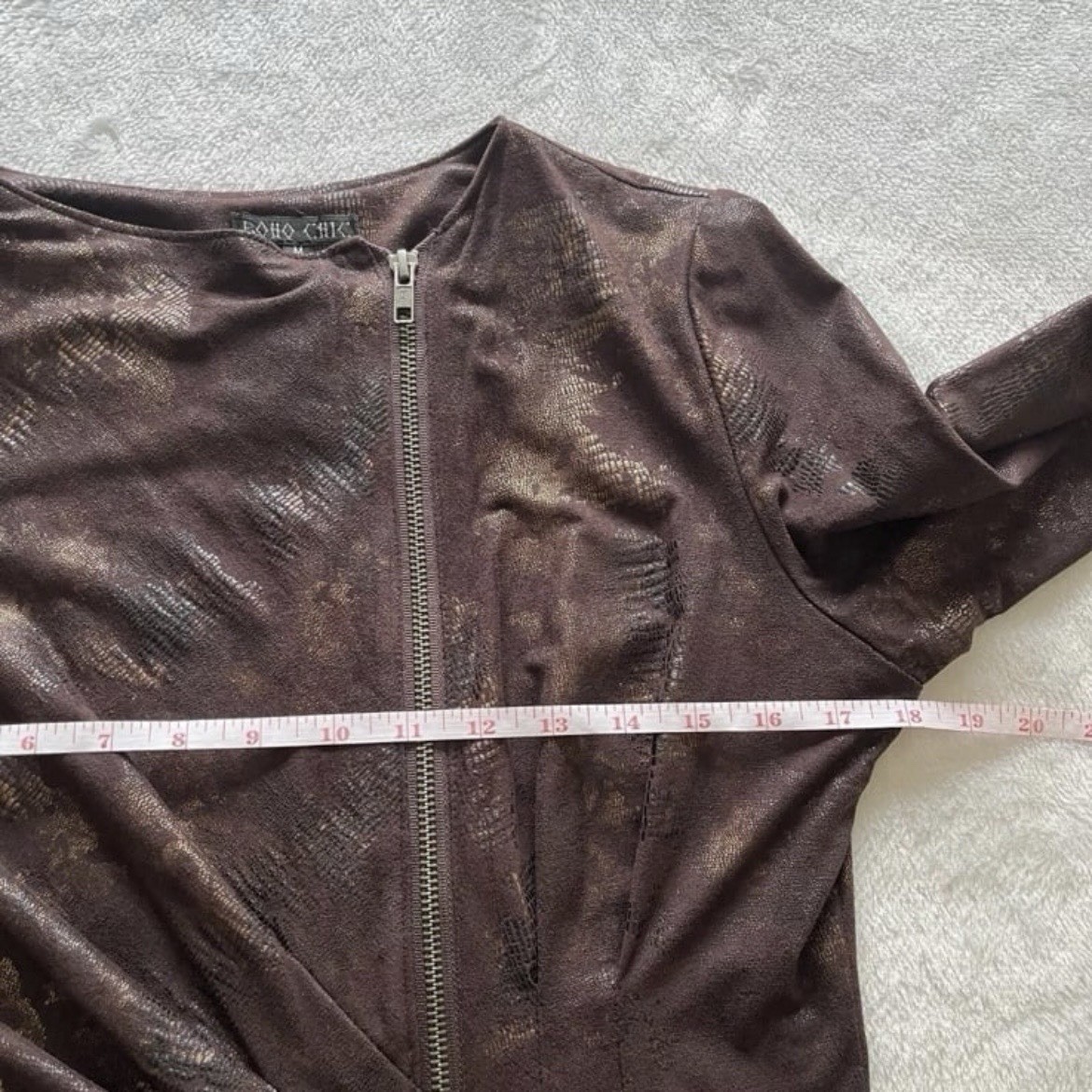 Vintage Boho Chic NYC Brown Gold Full Zip Thin Jacket Top Size M Stretch