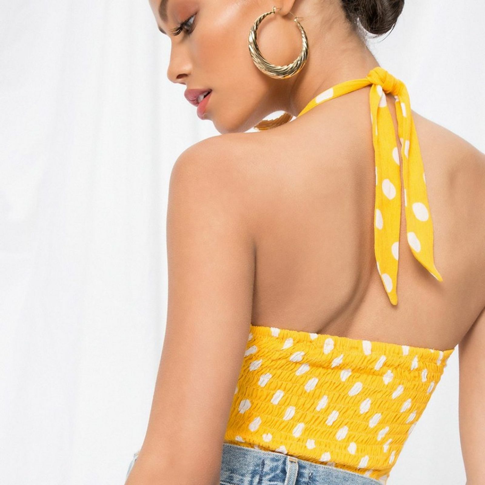 Womens Revolve Superdown Knotted Polka Dot Crop Top Size Medium
