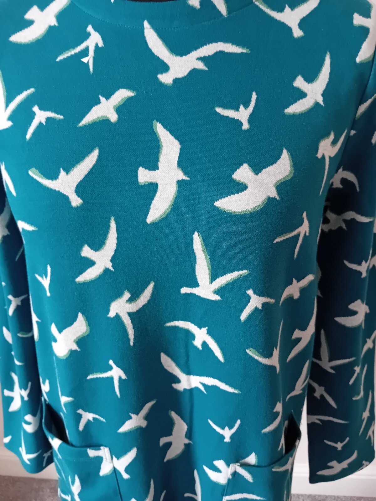 BNWT SEASALT SIZE 12 Teal Caspian Jacquard Relaxed Fit Tunic Top Atlantic Chalk