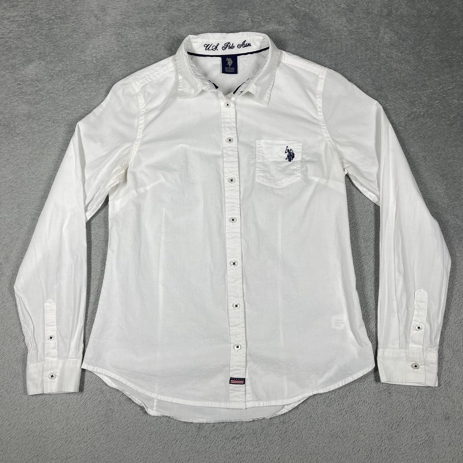 U.S. Polo Assn. Shirt Button-Up Womens S White Long Sleeve Slim Fit Embroidered