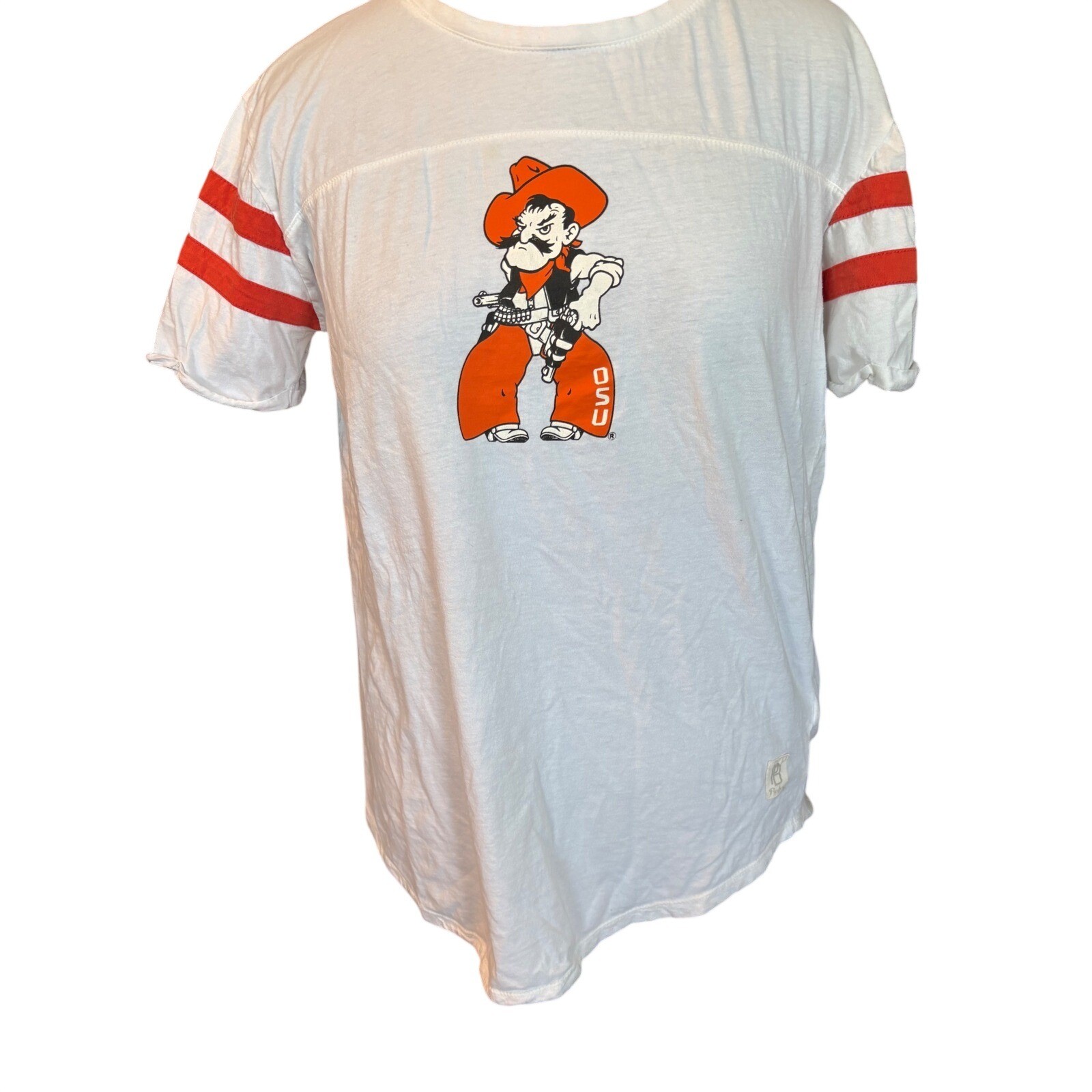 Pressbox Oklahoma State Cowboys Pistol Pete Stripe Sleeve T-Shirt White XL Vntg