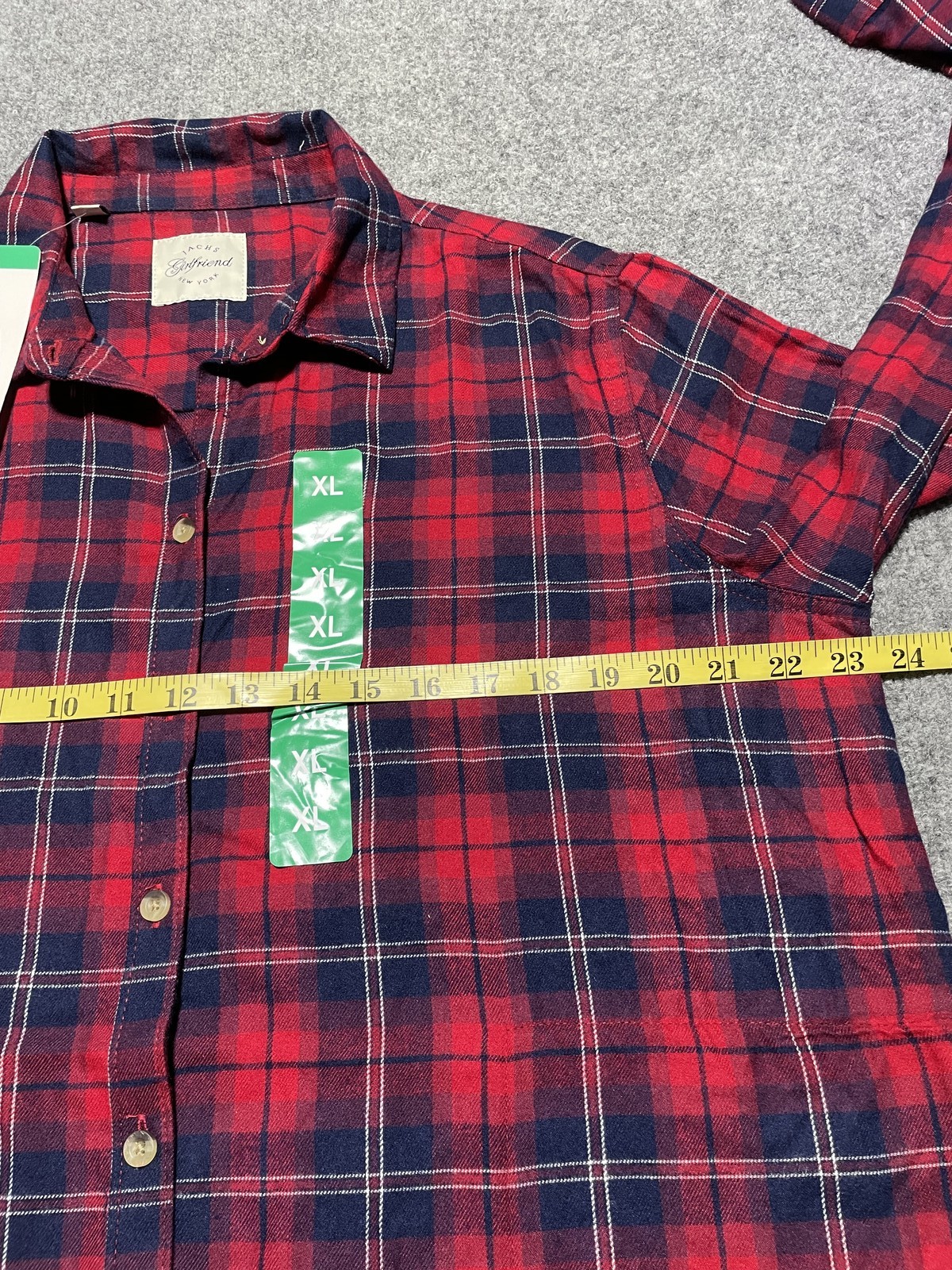 JACHS Girlfriend Women’s Red Navy Plaid Button Down Flannel Shirt Top XL New
