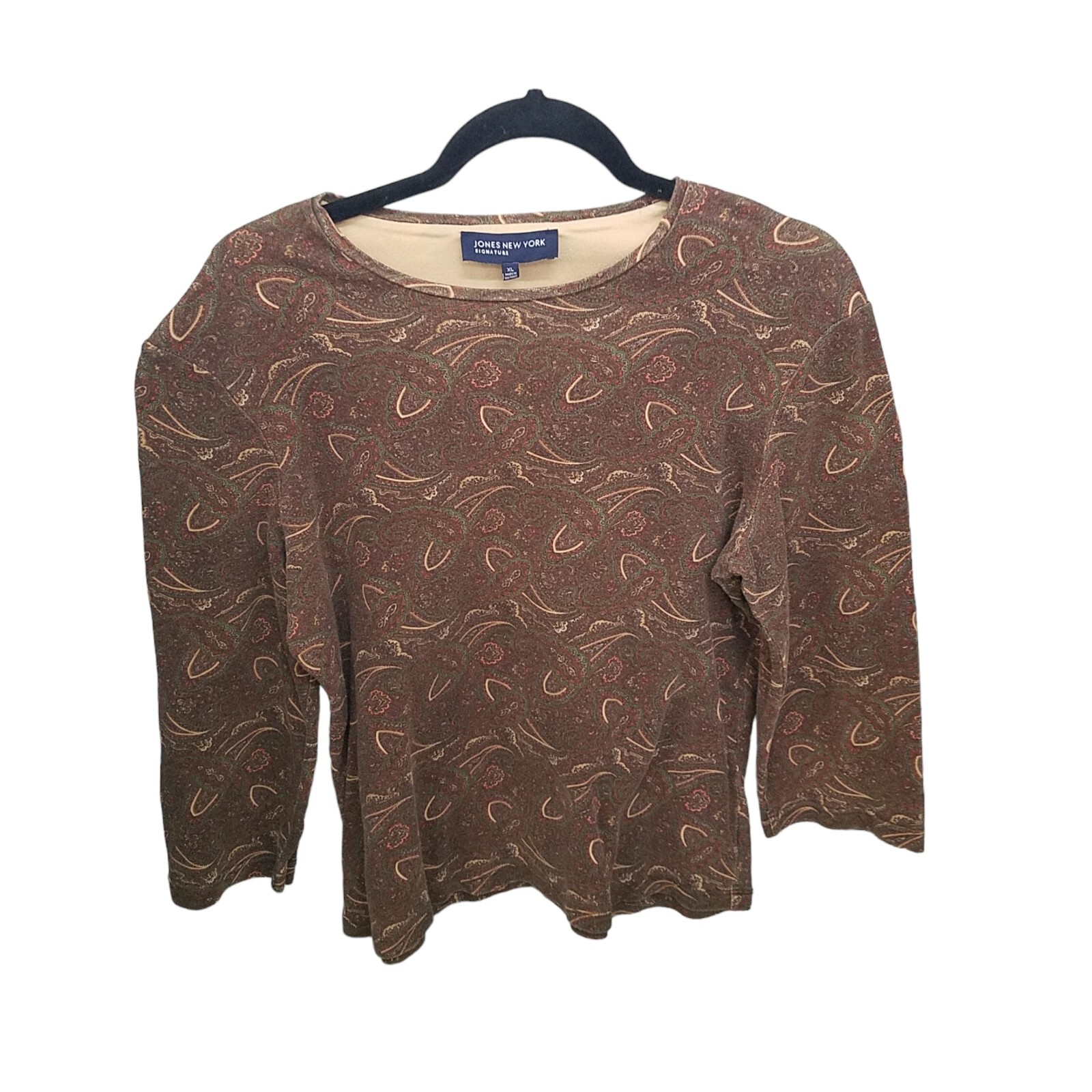 Jones New York Womens Sz XL Brown Floral 3/4 Sleeve Blouse