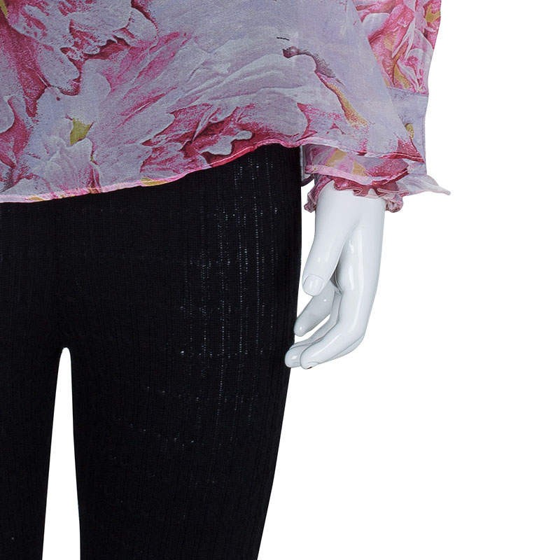 Roberto Cavalli Angels Pink Floral Printed Silk Ruffle Long Sleeve Top 6 Yrs
