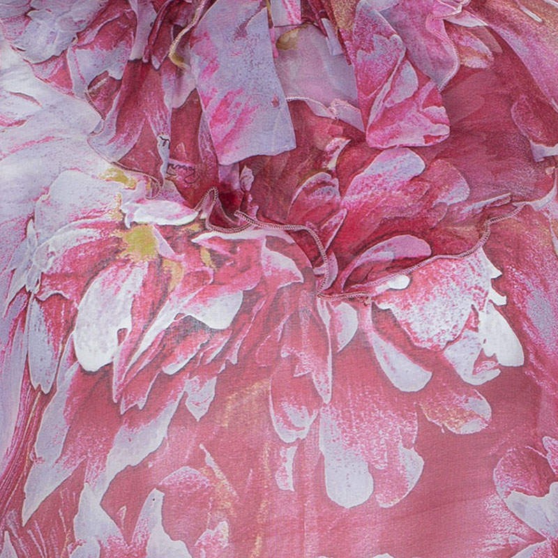 Roberto Cavalli Angels Pink Floral Printed Silk Ruffle Long Sleeve Top 6 Yrs