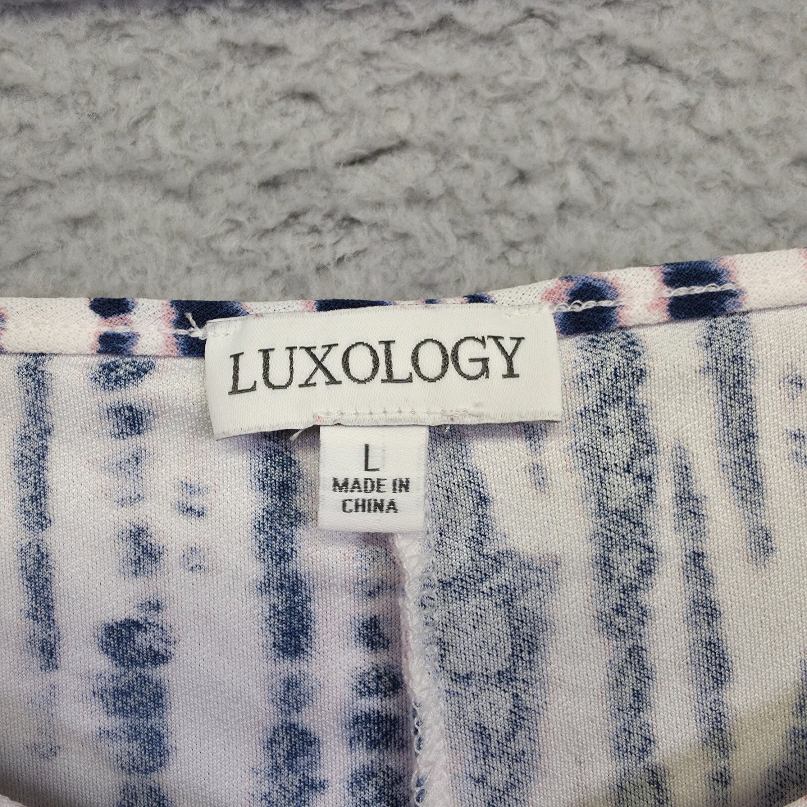 Luxology Top Womens L Blue White Cold Shoulder Ruffle Tie Hem Tie Dye Stretch