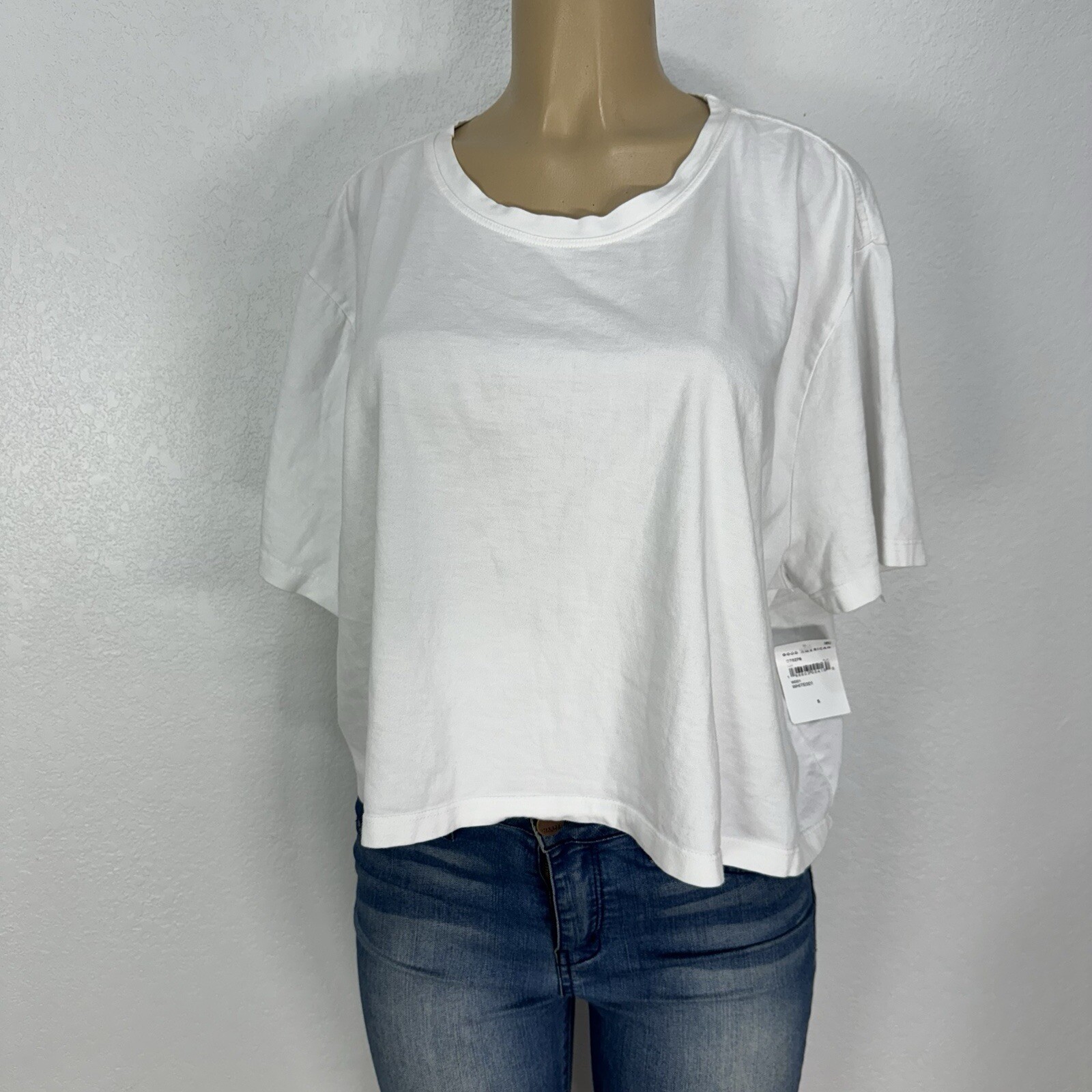 Good American White Elbow Sleeve Shirt Womens Size 5 Gym Yoga Casual Cropped Top
