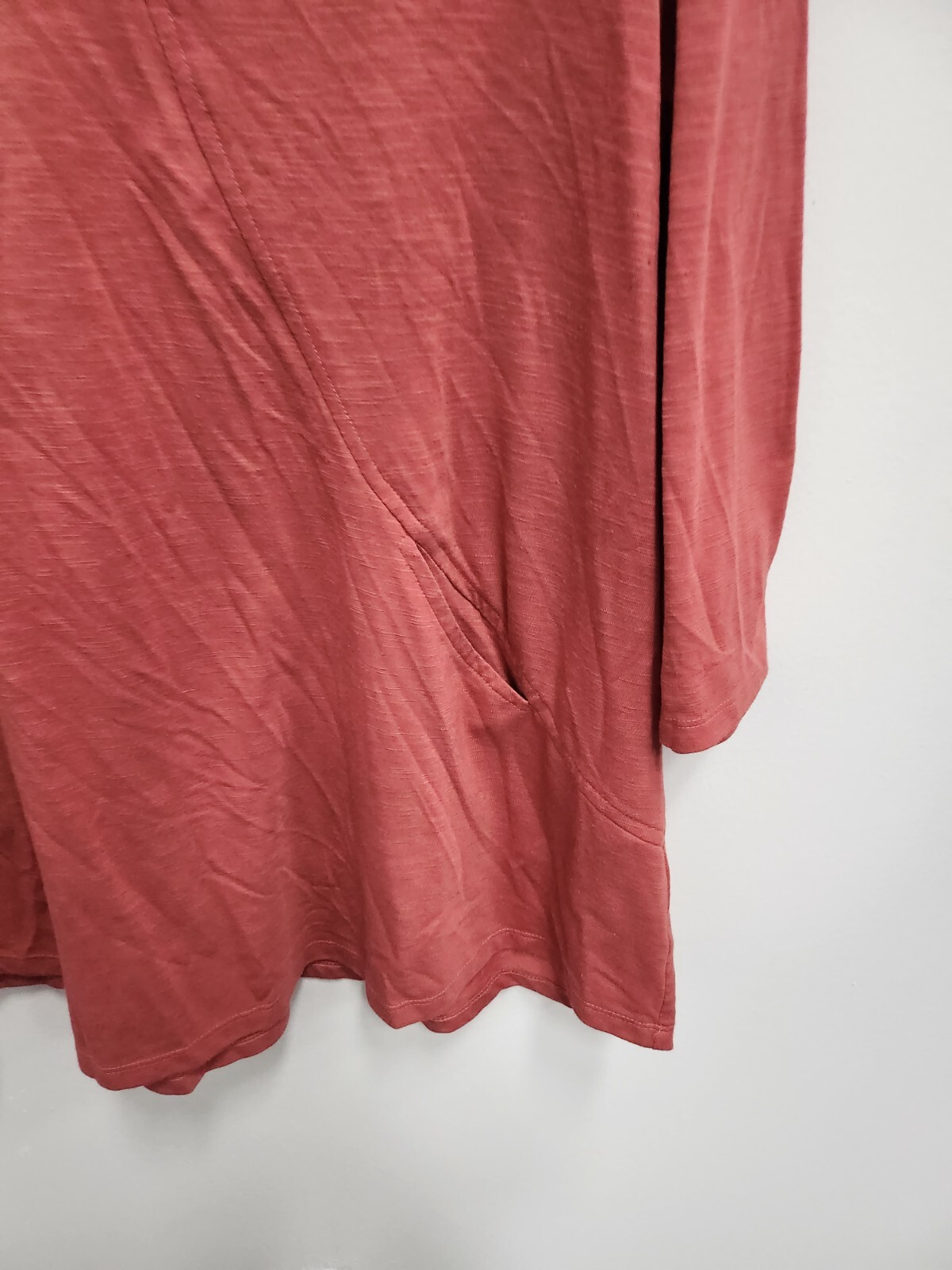 N Touch Womens Lagenlook Tunic Top With Pockets Large Coral 3/4 Sleeve Casual