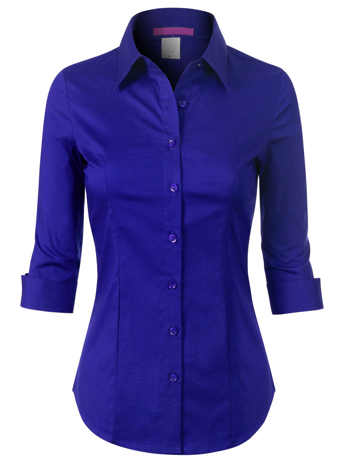 MixMatchy 3/4 Sleeve Stretchy Button Down Collar Office Formal Casual Blouse Shi