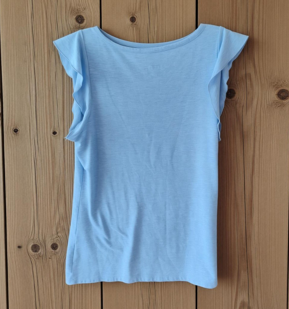 Anybody Womens Small Light Blue Ruffle Cap Sleeve Top Shirt Scoop Neck Casual
