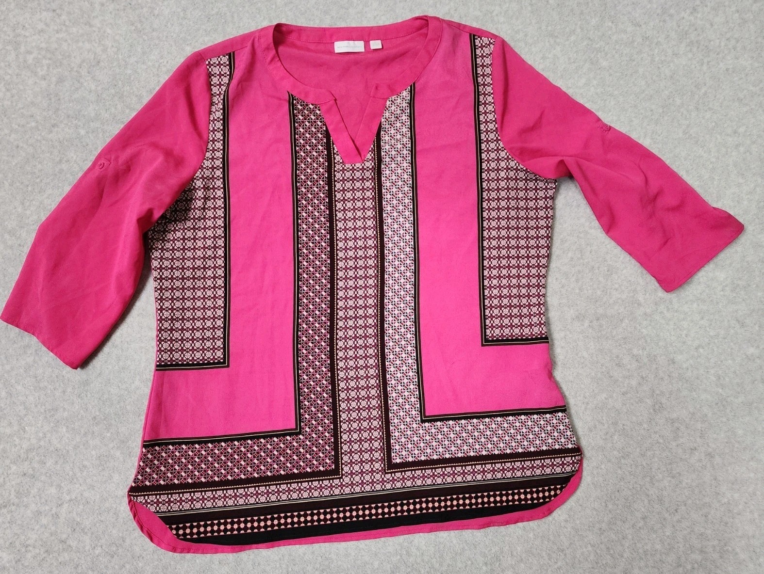 New York and Company 3/4 sleeve Pink Color Block Blouse Tunic Top Size XL Y2K