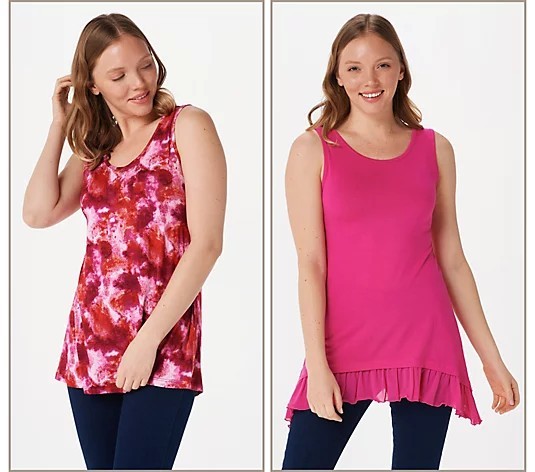 LOGO Layers by Lori Goldstein Set 2 Tie-Dye & Solid Tank Women’s Tops