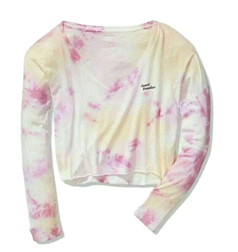 VICTORIAS SECRET PINK HEARTBREAKER SHIRT CROP TOP LONG SLEEVE LOGO XS S M L NWT