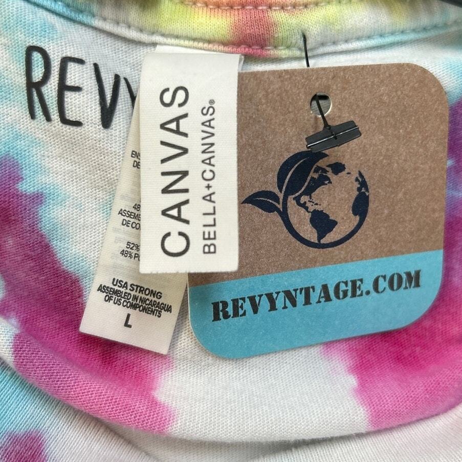 Hand Printed Upcycled Womens Large Tie Dye Dragonfly PolyCotton Short Sleeve Tee