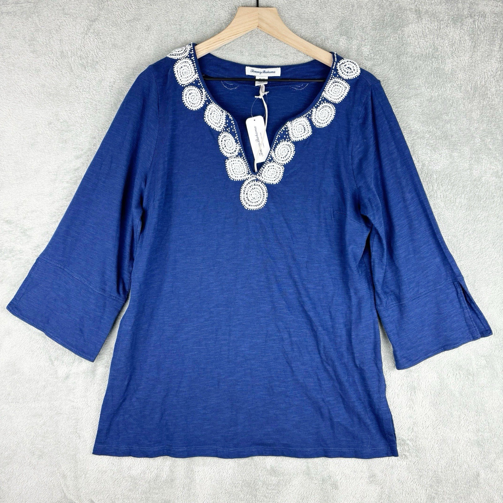 Tommy Bahama Top Women Medium Royal Blue Keira Isle Of Bliss Tunic Beaded NWT