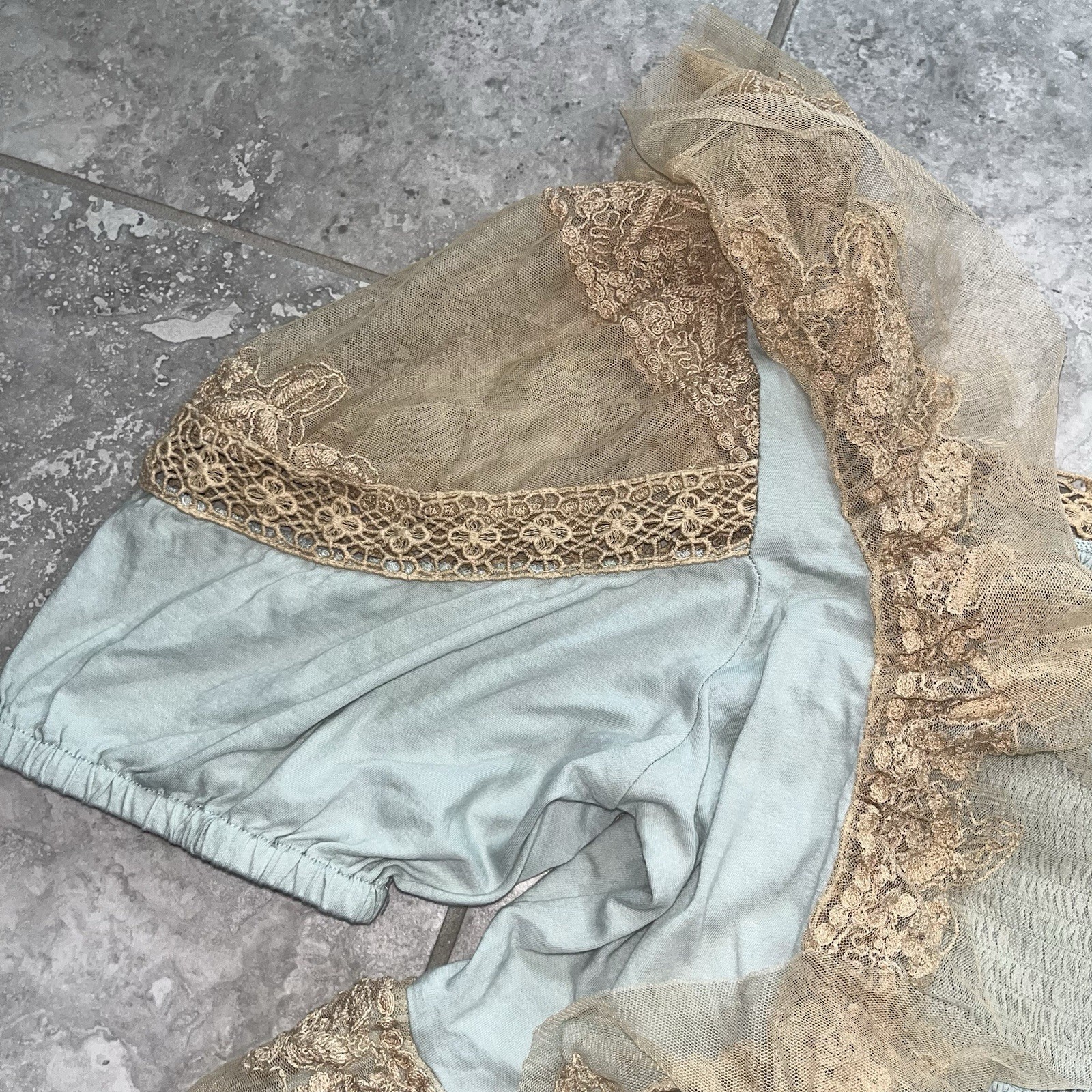 Anthropologie Forever That Girl Ruffle Lace Tulle Peplum Pleated Top Blouse M