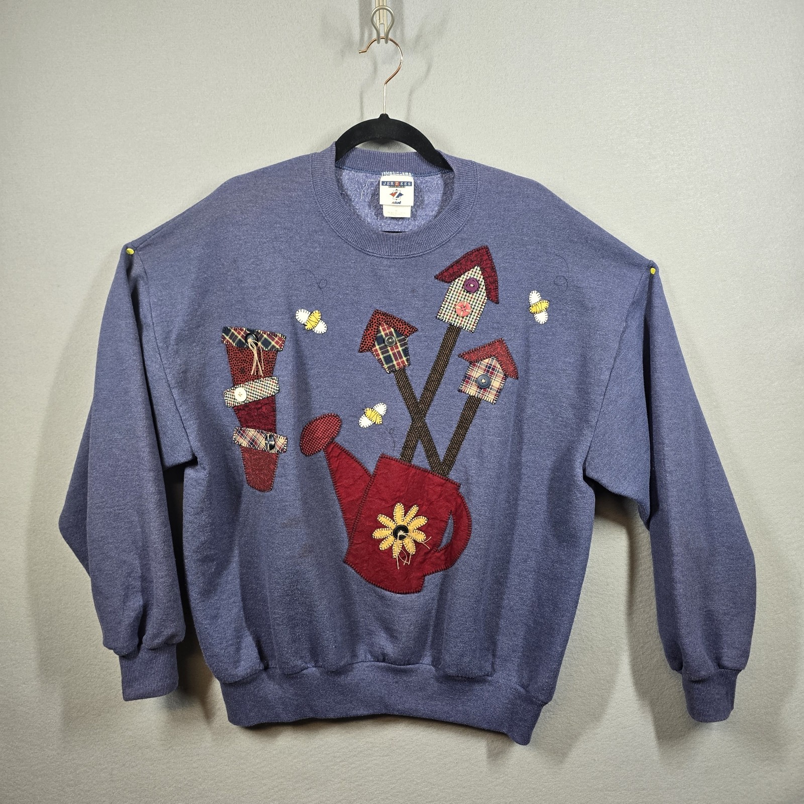 Vintage Jerzees Sweatshirt Womens Extra Large Gardening Birds Applique Crewneck