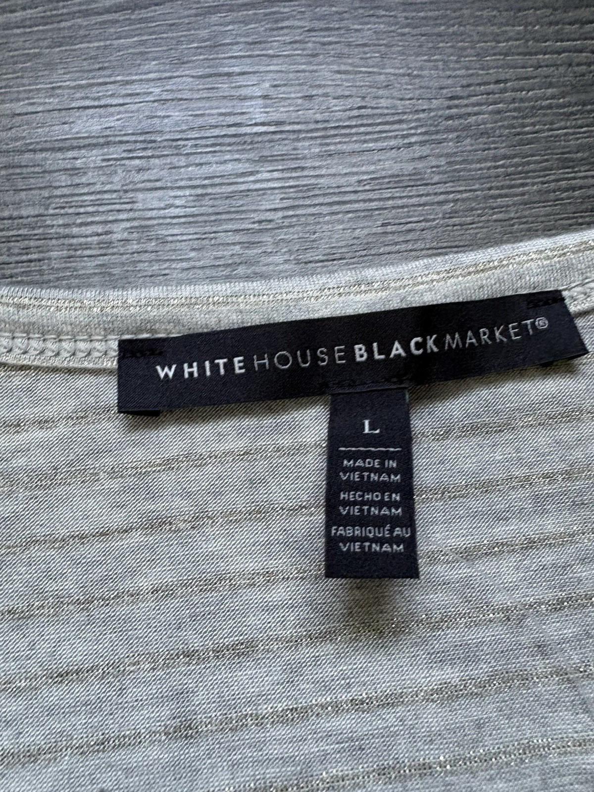 White House Black Market Short Sleeve Glamgetter Tee Gray/Gold Stripe Large NWT